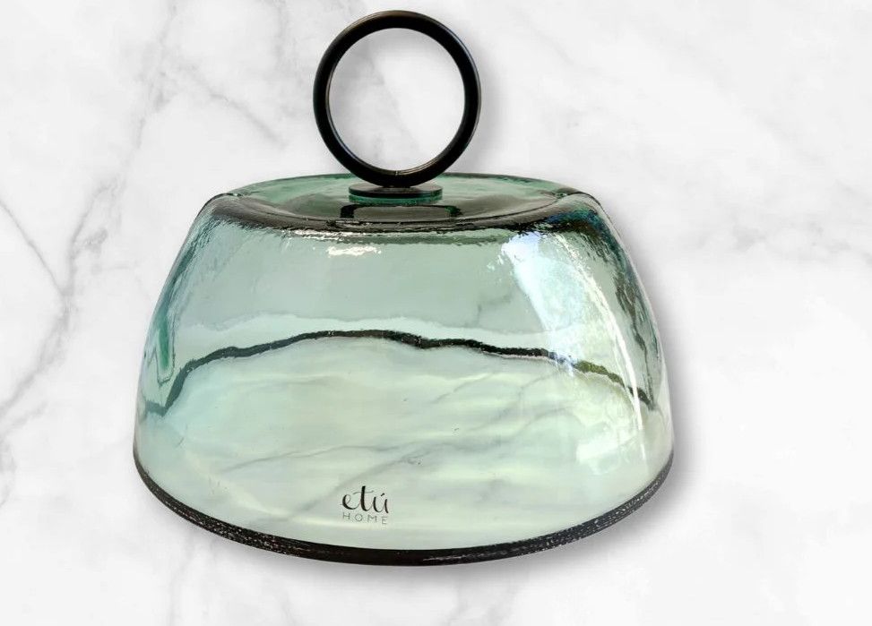 Glass Cloche w/ Black Ring Handle 13"Dia. x 10"H