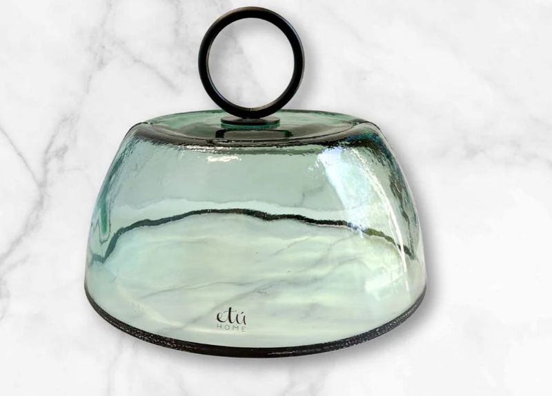 Glass Cloche w/ Black Ring Handle 13"Dia. x 10"H