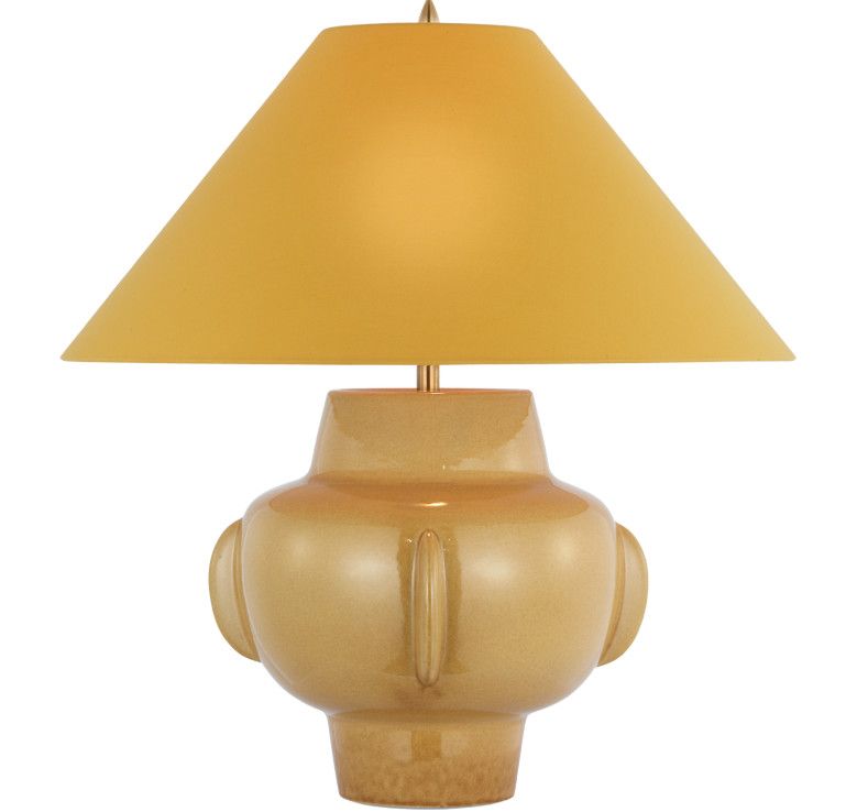 Yellow Ceramic Glazed Table Lamp w/ Yellow Linen Shade 23.75"W x 26.25"H
