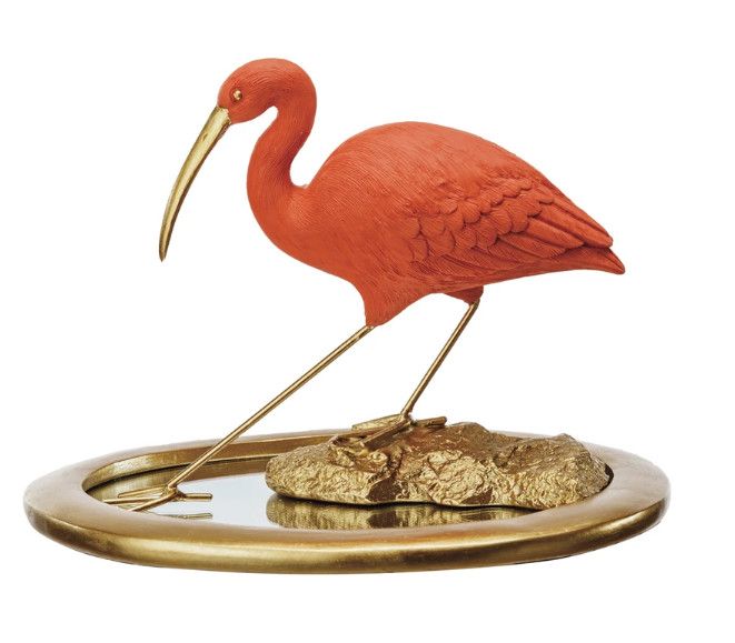 Bird Sculpture on Gold Mirrored Tray 10"L x 8.25"W x 7"H