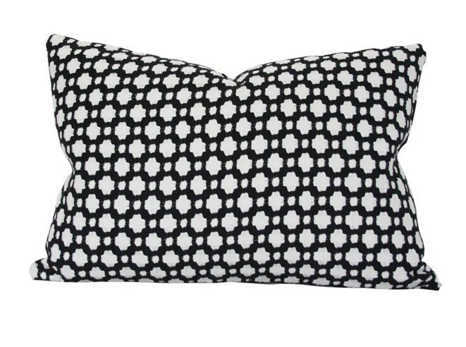 13x19 Black & White Quatrefoil Motif Pillow w/ Down-Filled Insert