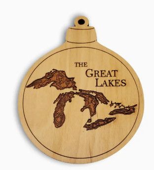 The Great Lakes Wood Engraved Ornament 3.5" x 4.5"