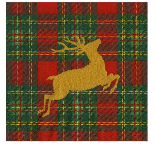 Red & Green Plaid Reindeer Cocktail Napkins