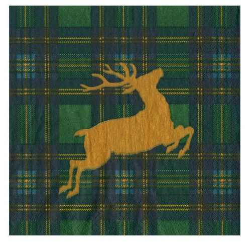 Green Plaid Reindeer Cocktail Napkins