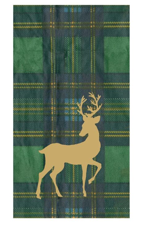Green Plaid Reindeer Guest Towels
