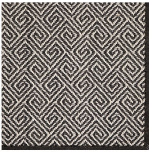 100% Wool Wilton Woven Charcoal Geometric Rug w/ Serged Edge 2'6'' x 12'