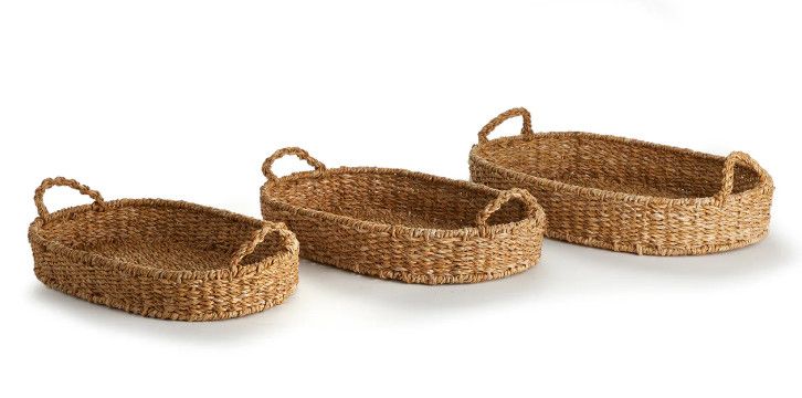 Small Oval Natural Seagrass Basket w/ Handles 17.75" x 11.5" x 4"