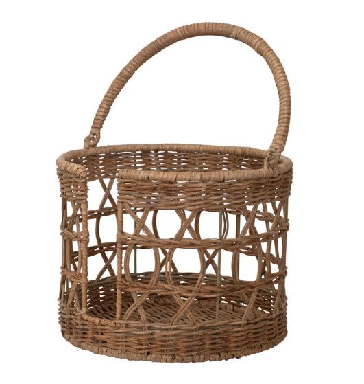Round Hand-Woven Natural Wicker Basket w/  Handle 11"Dia. x 8.5"H