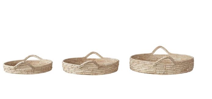 Large Round Hand-Woven Natural Basket w/ Handles 17.75"Dia. x 3.25"H