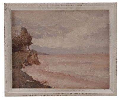 Abstract Seaside Landscape Giclee in Distressed Wood Frame 11.75"W x 9.75"H