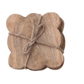Set of Four Natural Mango Wood Scalloped Coasters