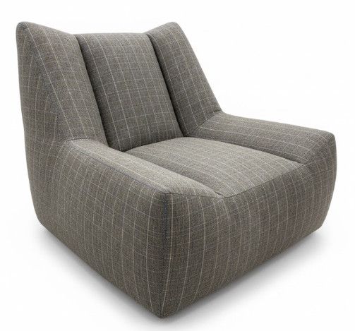 Low Swivel Lounge Chair in Performance Plaid Upholstery 39"W x 36"D x 34"H