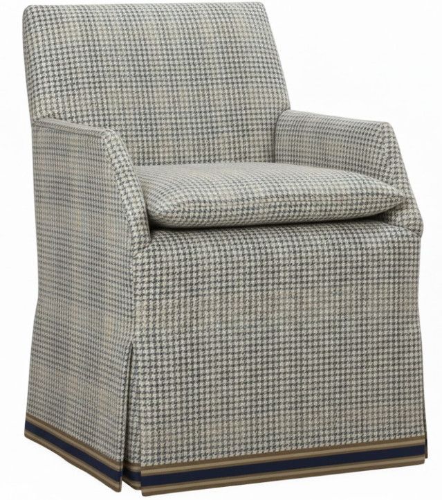 Skirted Chair in Blue Gingham Upholstery w/ Contrast Tape Trim & Casters 24"W x 25"D x 33"H