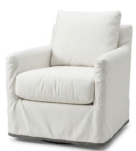 Outdoor Swivel Lounge Chair w/ Machine Washable White Slipcover w/ Charcoal Contrast Band at Skirt Bottom 28"W x 32" D x 34"H