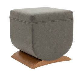 Foot Stool in Grey Upholstery w/ Stained Wood Base 18"W x 14"D x 18.25"H