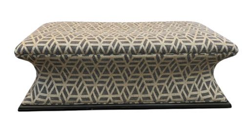 Concave Ottoman in Charcoal Geometric Upholstery w/ Stained Wood Base 48"W  x 24"D  x 16"H
