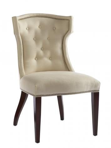 Side Chair in Neutral Upholstery w/ Tufted Back & Stained Wood Legs & Nail Head Detail 23"W x 24"D x 38"H