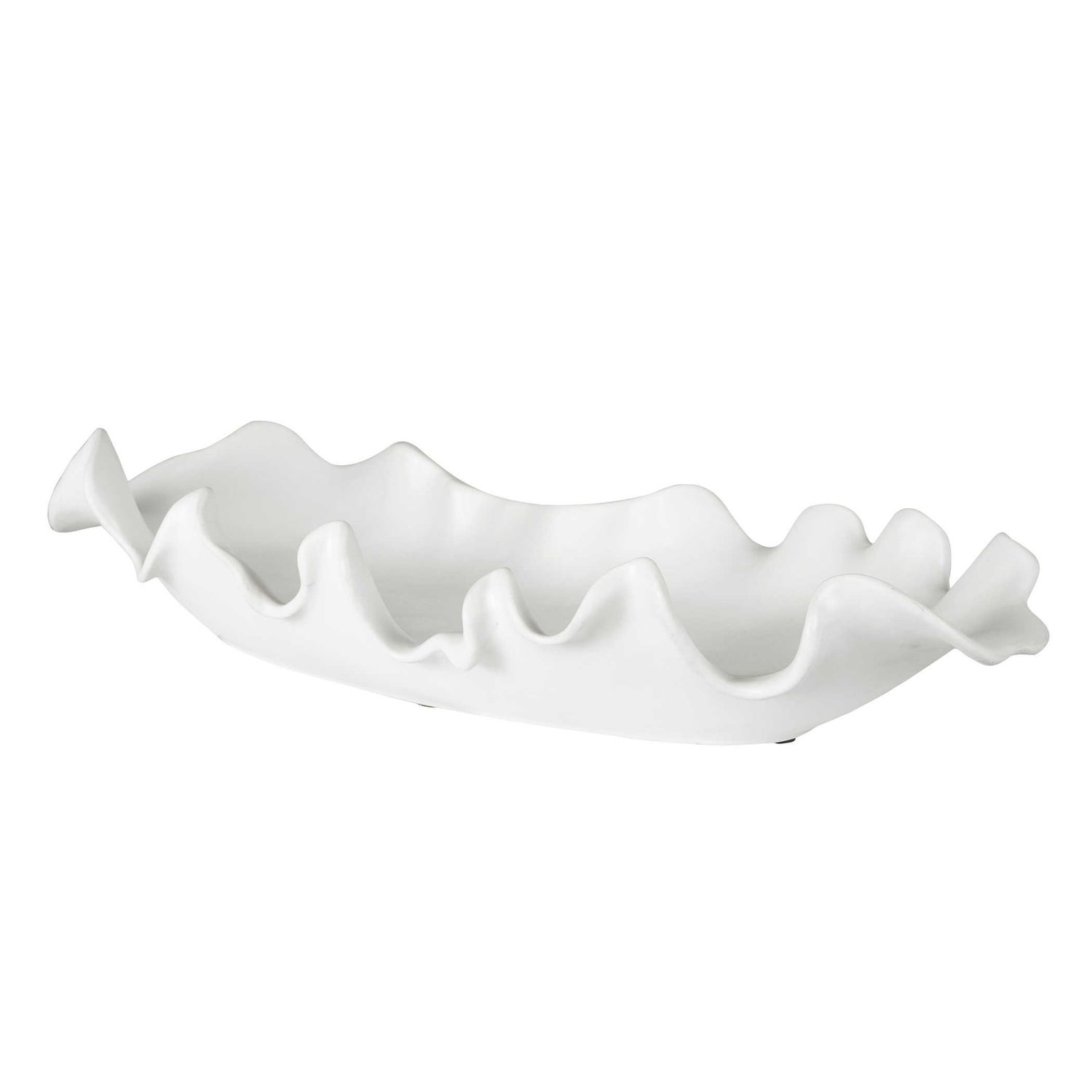 White Ceramic Glazed Bowl w/ Ruffled Edge 24"W x 10"D x 4"H