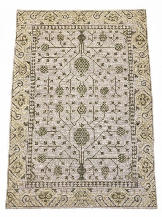4x6' Handmade Green and Ivory 100% Wool Rug