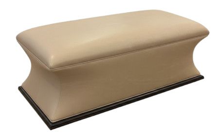 Concave Ottoman in Natural Leather Upholstery w/ Stained Wood Base 48"W  x  24"D  x  16"H