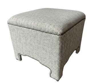 Ottoman in Grey Chevron Upholstery w/ Serpentine Base & Nail Head Detail 20"W x 20"D x 17"H
