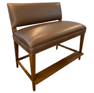 Counter Height Bench in Grey Leather Upholstery w/ Stained Wood Frame 41"W x 23"D x 38"H