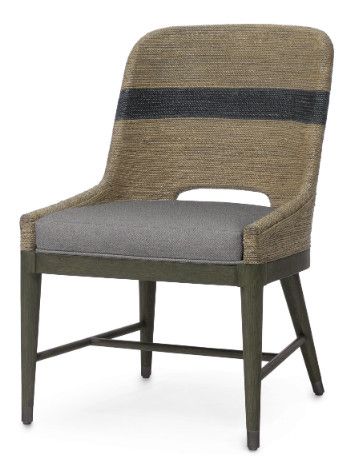 Dining Chair w/ Grey Indoor/Outdoor Sunbrella Seat Cushion Upholstery & Natural Rope Woven & Stained Wood Frame 22”W x 25”D x 34”H