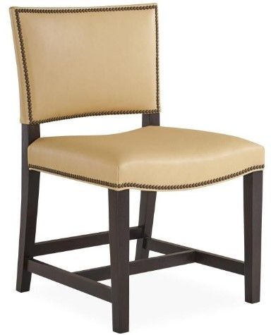 Dining Chair in Natural Leather Upholstery w/ Nail Head Detail & Stained Wood Frame 22"W x 23"D x 35"H