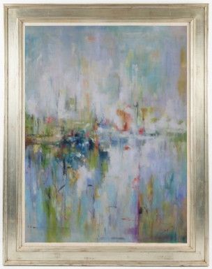Abstract Multicolor Oil Painting on Canvas with Custom Frame 44.5"W x 57"H
