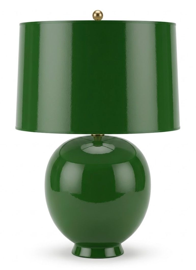 Cedar Green Ceramic Table Lamp with Two Tone Green and Grey Drum Shade 19"Dia. x 25"H
