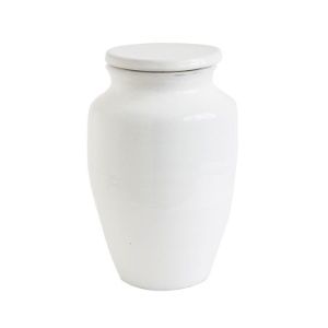 Tall White Terracotta Jar with Lid 7.25"W x 12"H