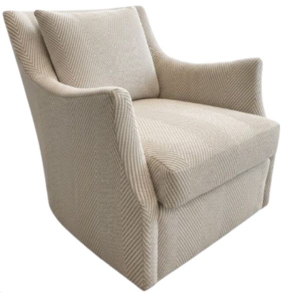 Swivel Chair in Neutral Herringbone Upholstery 31"W x 41"D x 38.5"H
