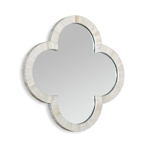 Designer Cream Bone Framed Quatrefoil Mirror 18.25"Dia.