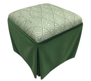 Ottoman in Green & White Diamond Chevron Upholstery w/ Green Contrast Welt & Kick Pleat Skirt 20”W x 20”D x 21.5”H