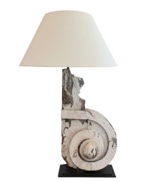 Antique Wooden Table Lamp 23.5"Dia. x 38"H
