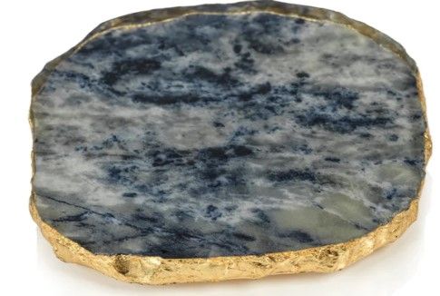 Blue Agate Coaster w/ Gold Rim 4"Dia.