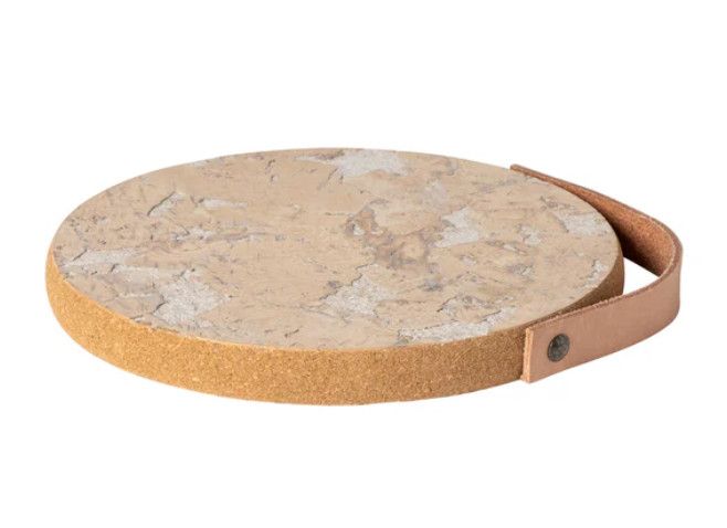 8" Cork Trivet w/ Leather Handle