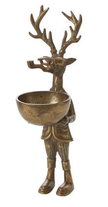 Antique Gold Metal Deer Dish Stand 4.75"L x 6"W x 16.25"H