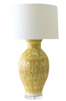 Hand-Made Ceramic Table Lamp in Yellow w/ Lucite Base & Drum Shade 18"Dia. x 32.5"H