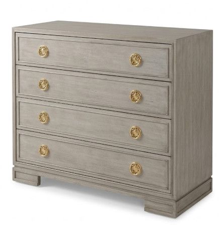 Grey Stained Four Drawer Chest w/ Brass Accents 48"W x 19"D x 36"H