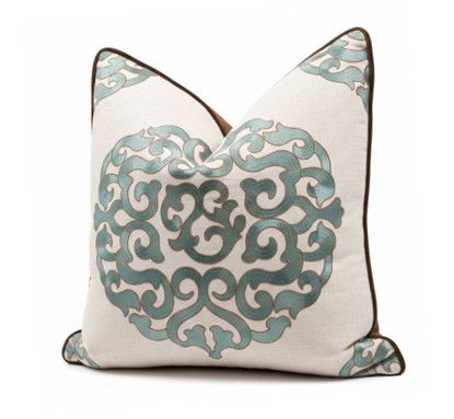 23"x23" Custom Embroidered Medallion Pillow w/ Velvet Contrast Back