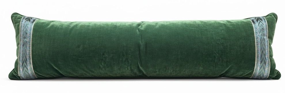 50"x16" Custom Green Velvet Pillow w/ Herringbone Trim P11