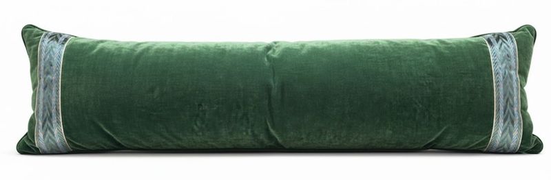 50"x16" Custom Green Velvet Pillow w/ Herringbone Trim P11