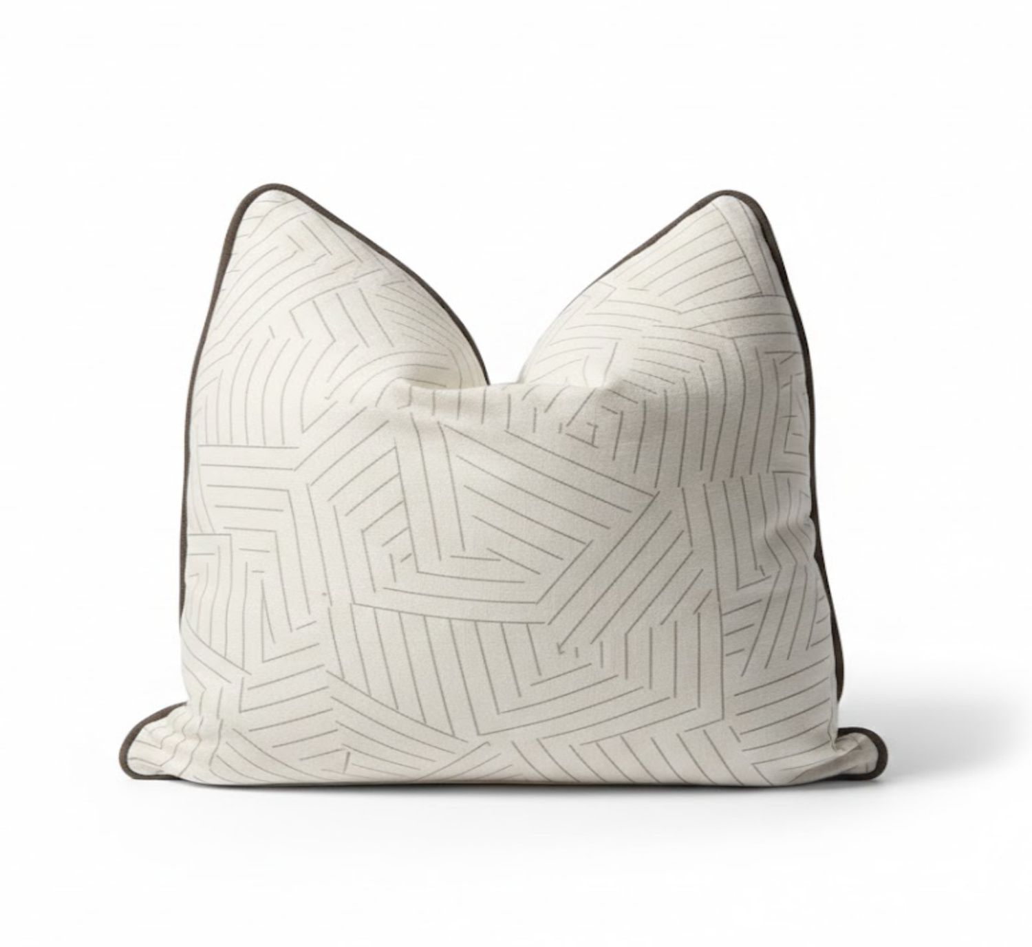 20"x20" Custom Khaki Geometric Design Pillow w/ Khaki Linen Contrast Welt