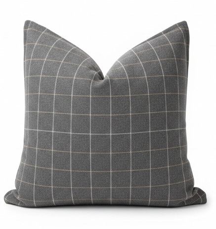 22" x 22" Pillow in a Charcoal Windowpane Check Fabric