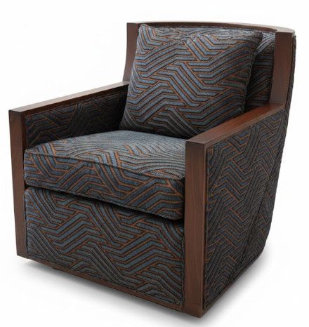 Swivel Chair in Geometric Woven Upholstery w/ Stained Wood Trim 32 Swivel Chair in Geometric Woven Upholstery w/ Stained Wood Trim 32"W x 36"D x 35"H