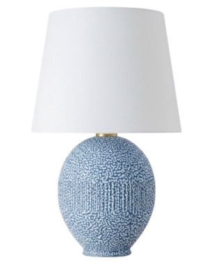 Light Blue Beaded Ceramic Table Lamp w/ Linen Shade 17"Dia. x 27.25"H