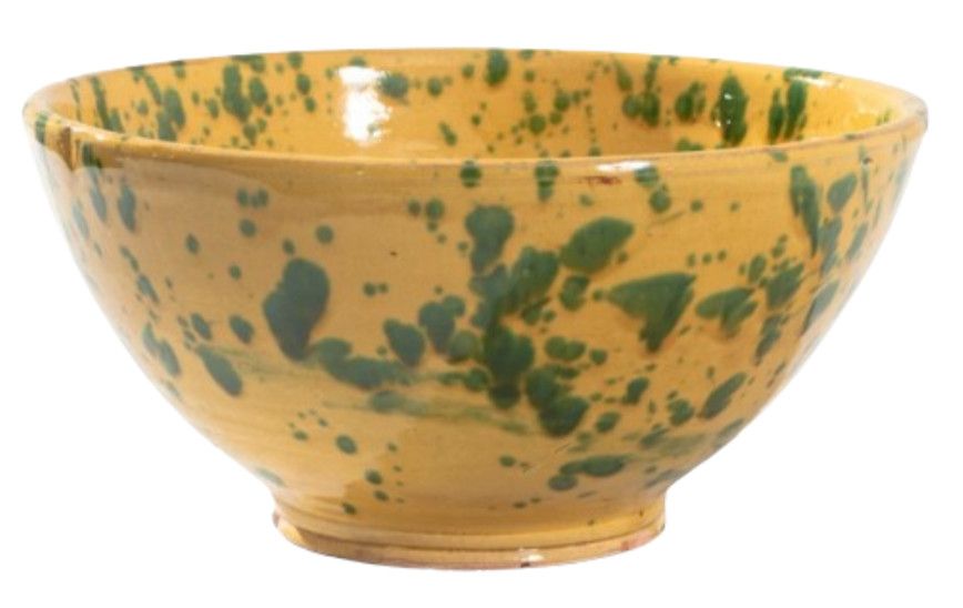 Ceramic Yellow and Green Splashed Bowl 11.7"Dia. x 5.5"H