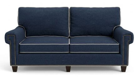 Sofa in Navy Wool Upholstery w/ Contrast Welt and Nailhead Trim Detail 81"W x 37"D x 40"H