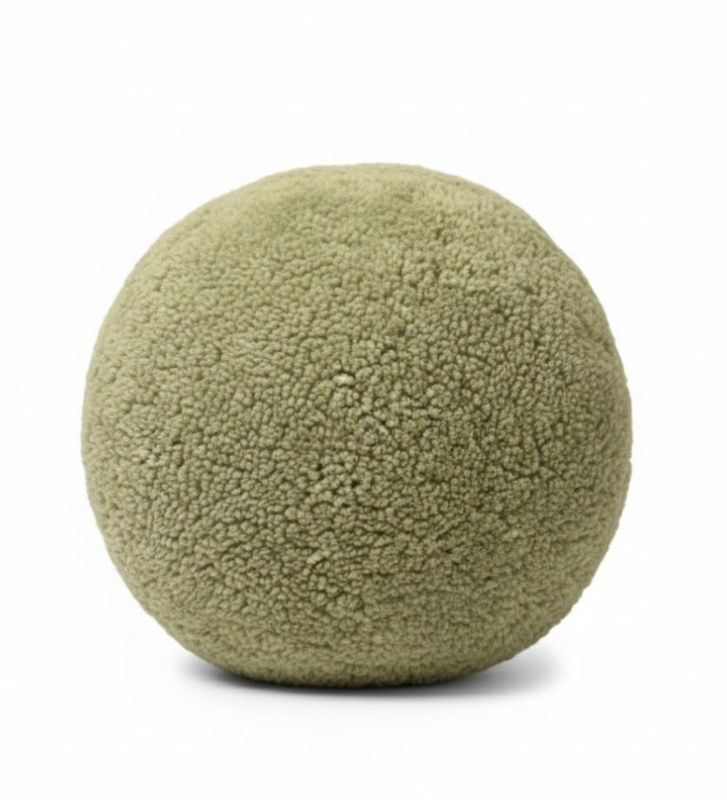 Round Curly Wool Sage Pillow 14"Dia.